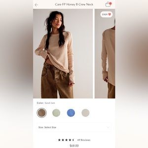 Free People Care FP Honey B Crew Neck Thermal Shirt - NEW WITH TAGS